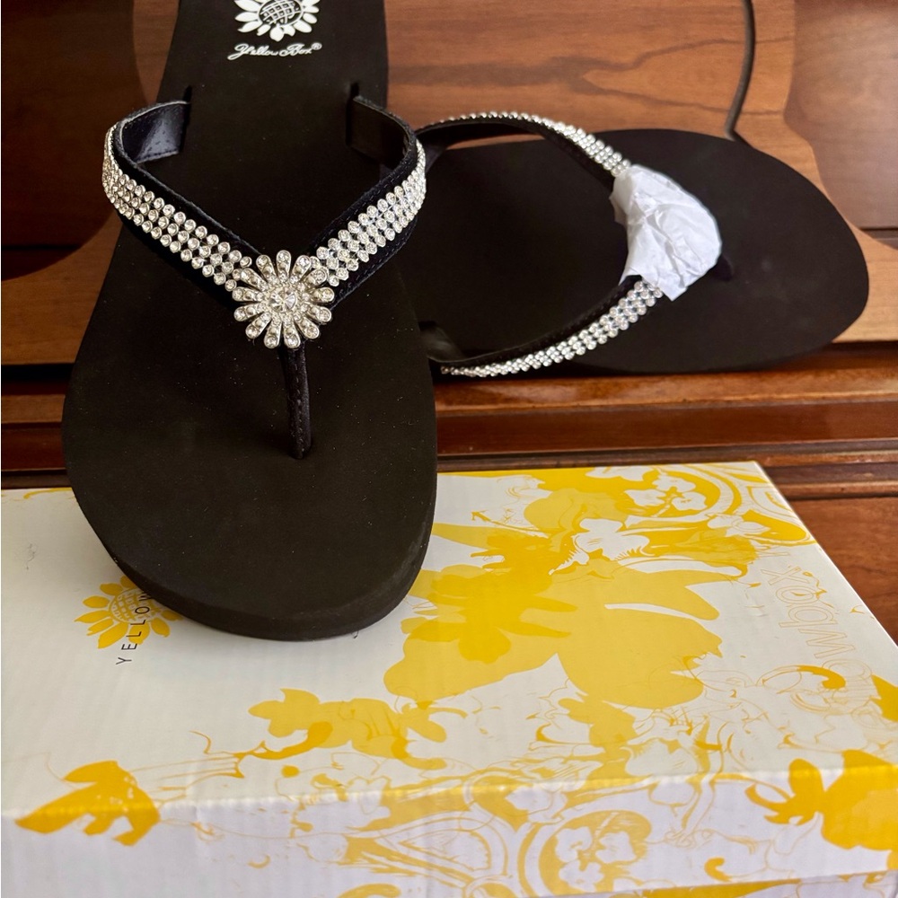 Yellow Box Iberia Black Sandals with Rhinestone Accents